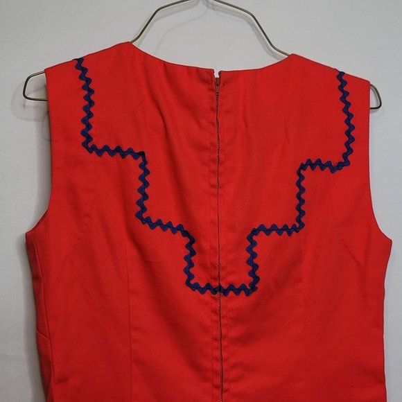 Vintage Jumpsuit Romper Shorts Zip Back Handmade Red Blue Rick Rack Trim Small - Picture 8 of 10